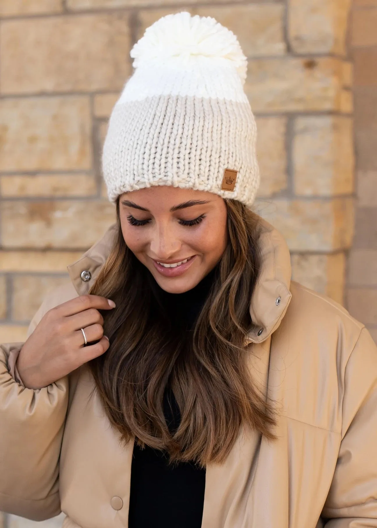 Colorblock Knit Pom Hat