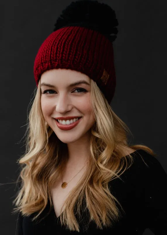 Colorblock Knit Pom Hat