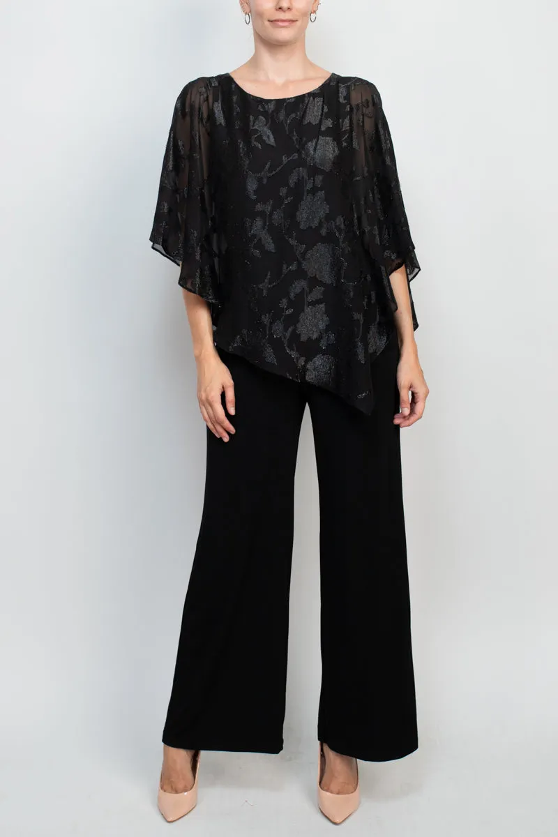 Connected Apparel boat neck asymmetrical pop over burnout cape slit shoulder ity jumpsuit