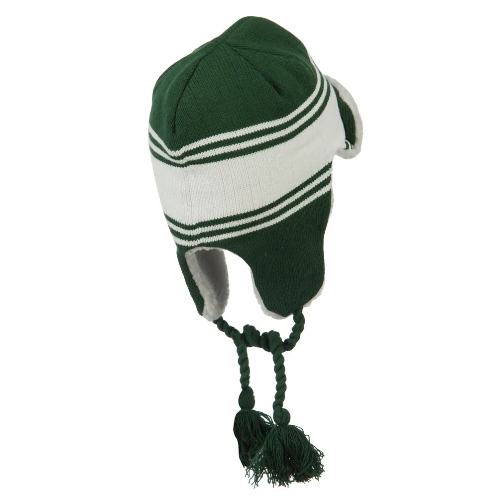 Contrast Jacquard Striped Knit Hat