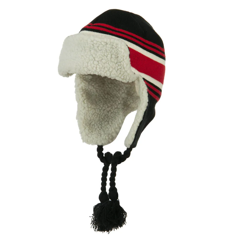 Contrast Jacquard Striped Knit Hat