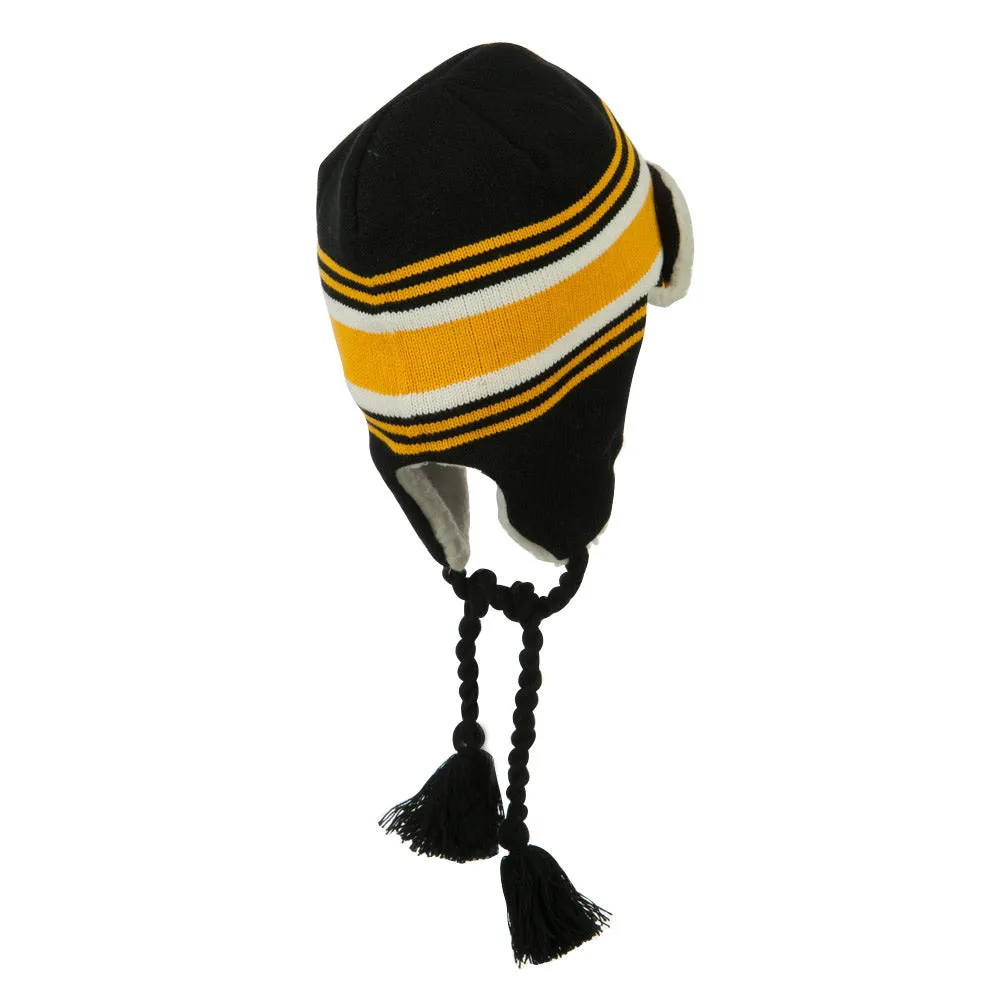 Contrast Jacquard Striped Knit Hat