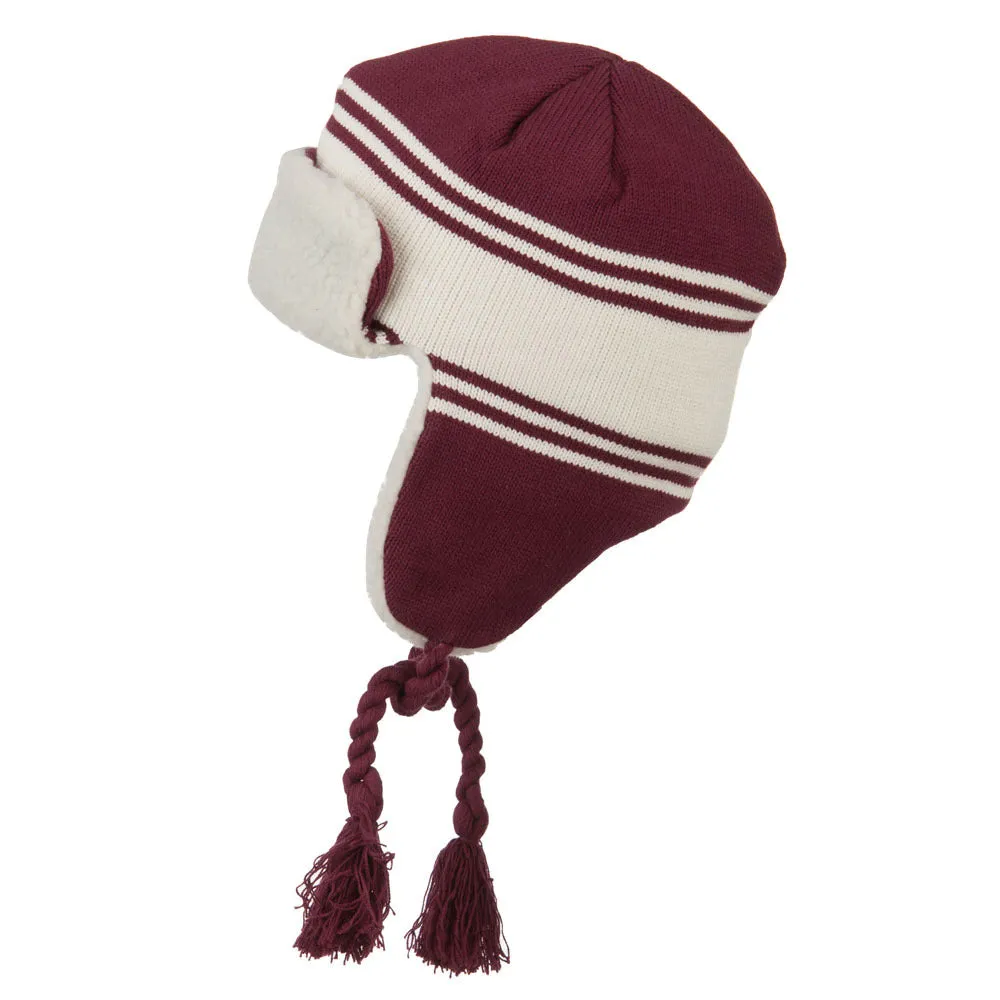 Contrast Jacquard Striped Knit Hat