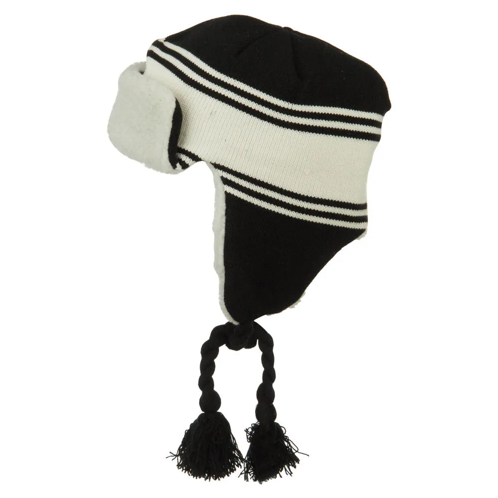 Contrast Jacquard Striped Knit Hat