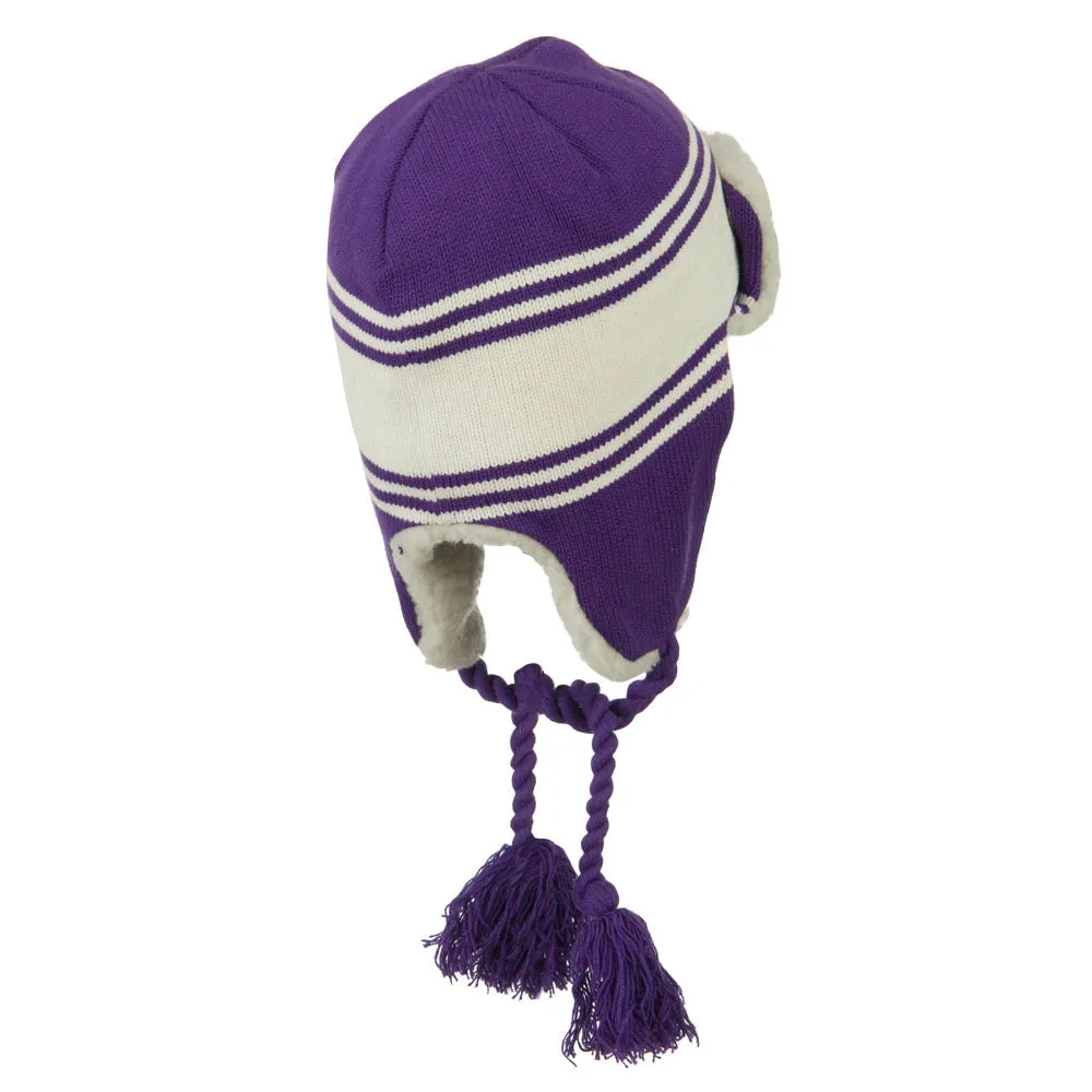 Contrast Jacquard Striped Knit Hat