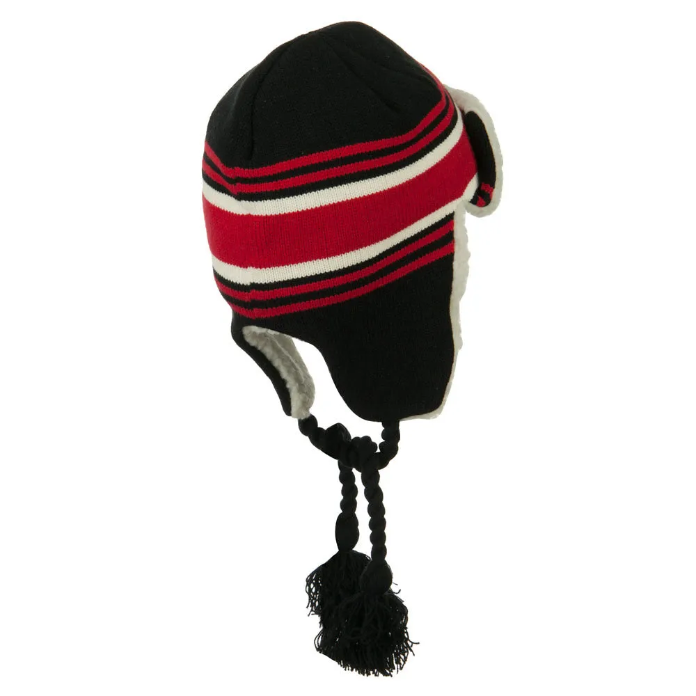 Contrast Jacquard Striped Knit Hat