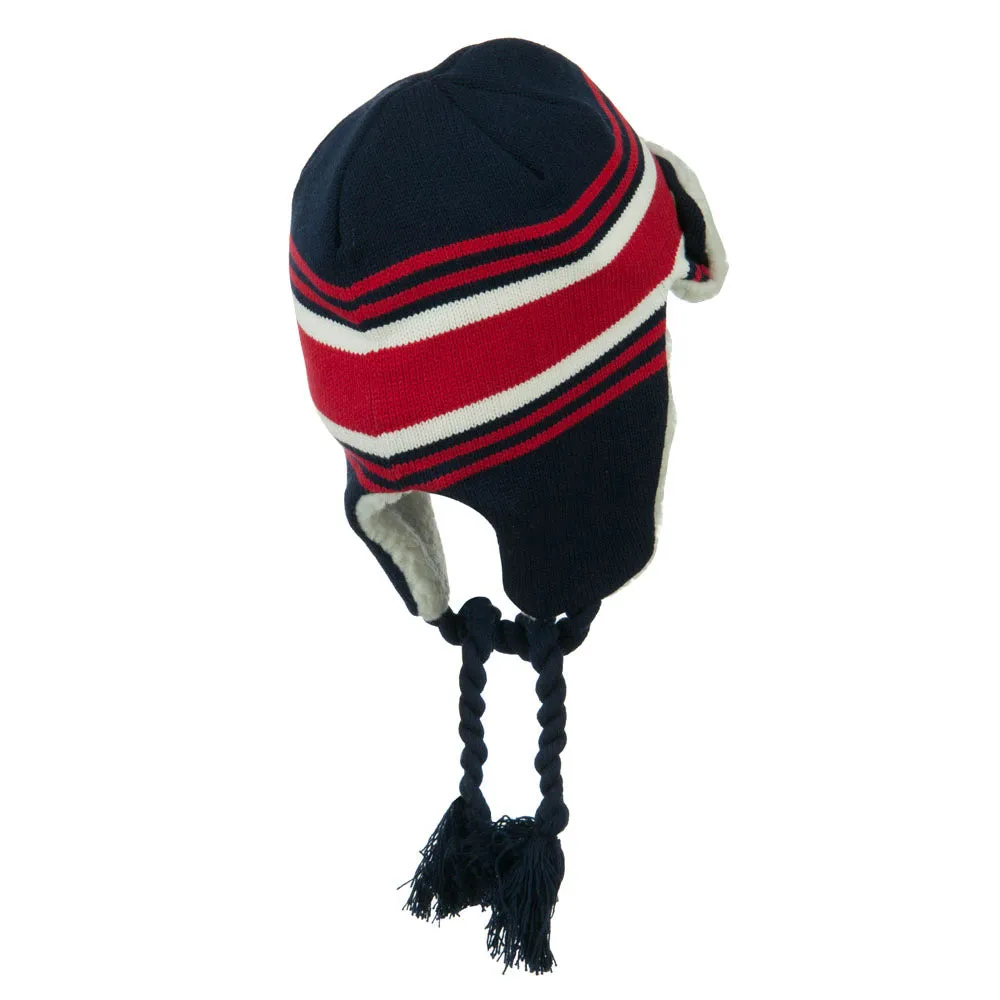 Contrast Jacquard Striped Knit Hat