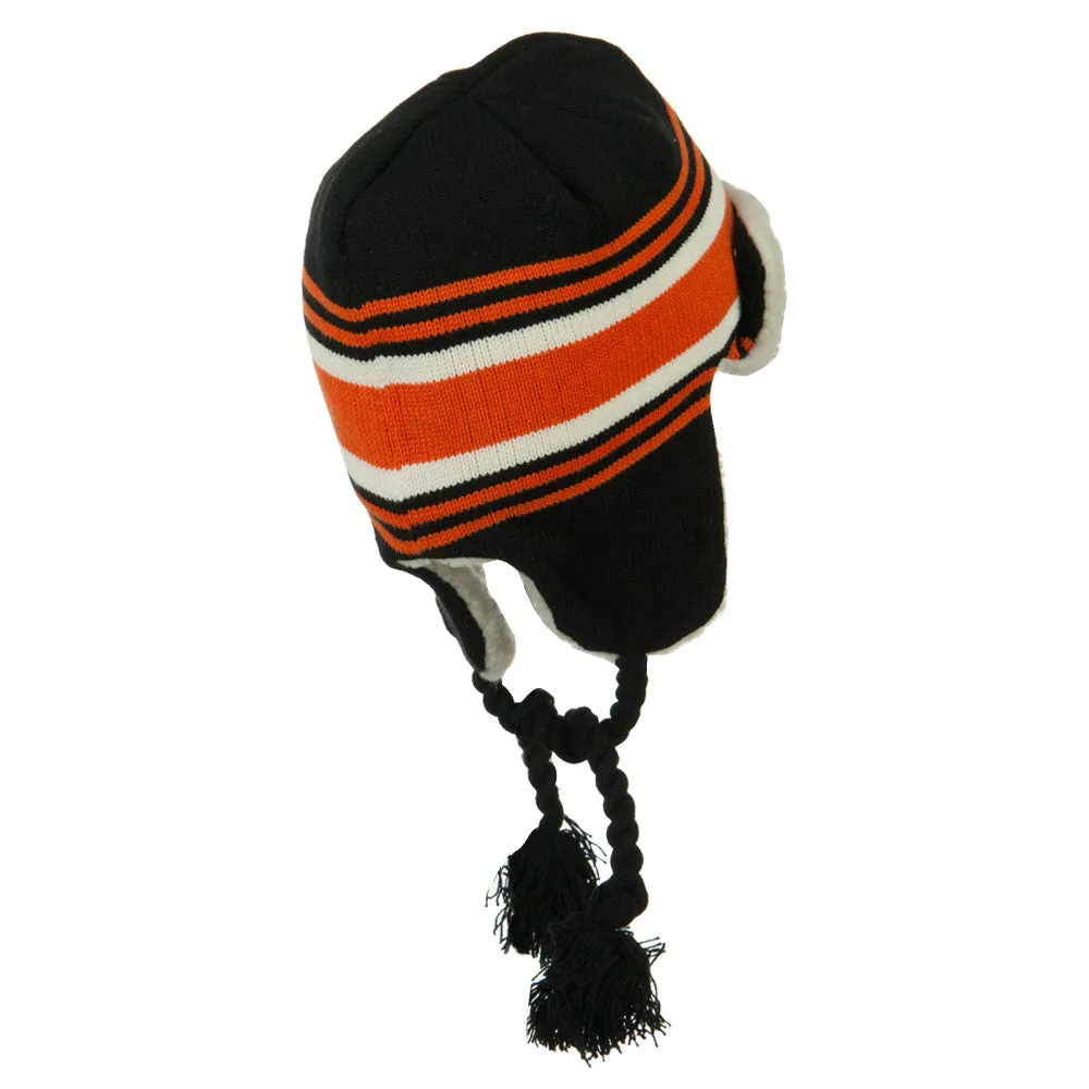 Contrast Jacquard Striped Knit Hat