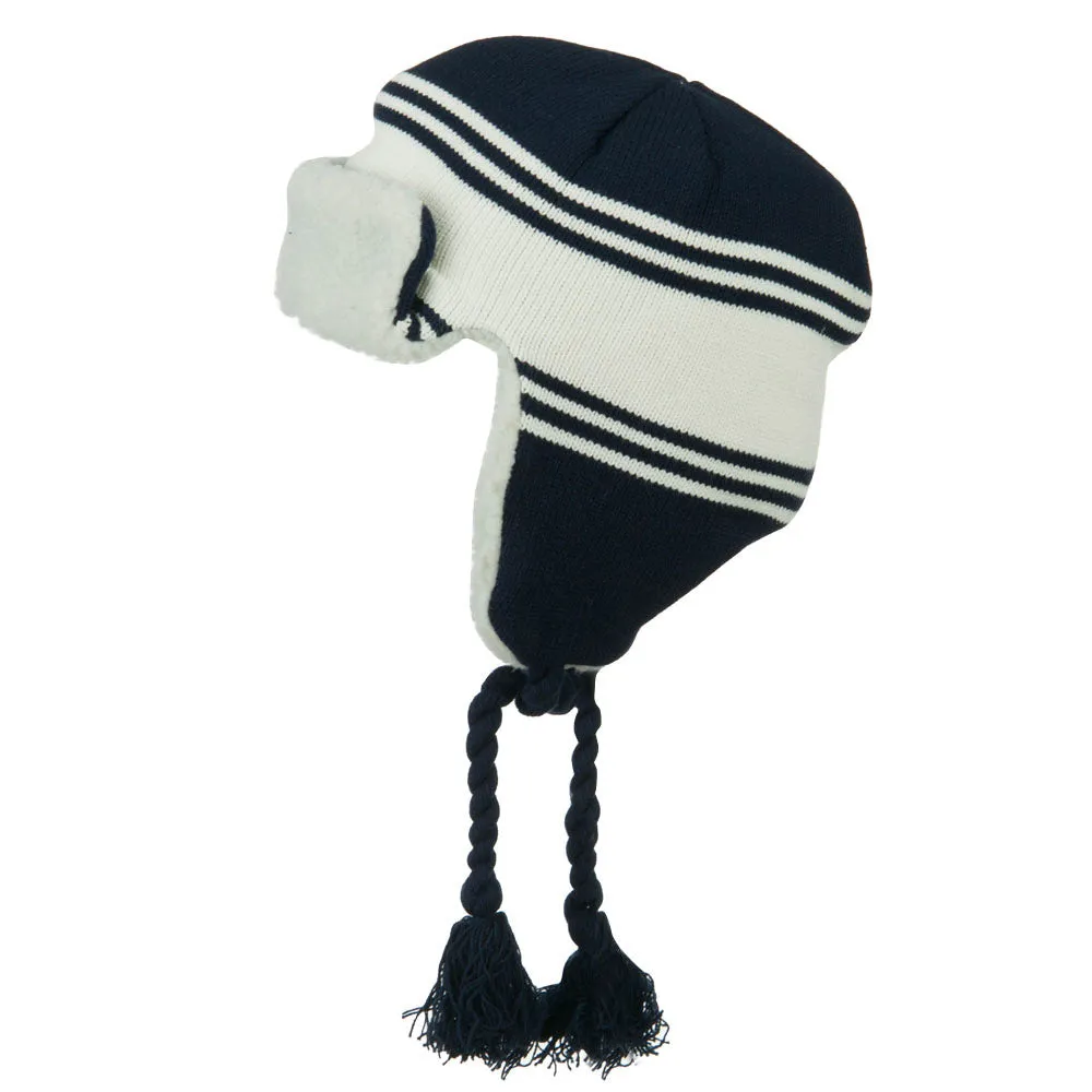 Contrast Jacquard Striped Knit Hat