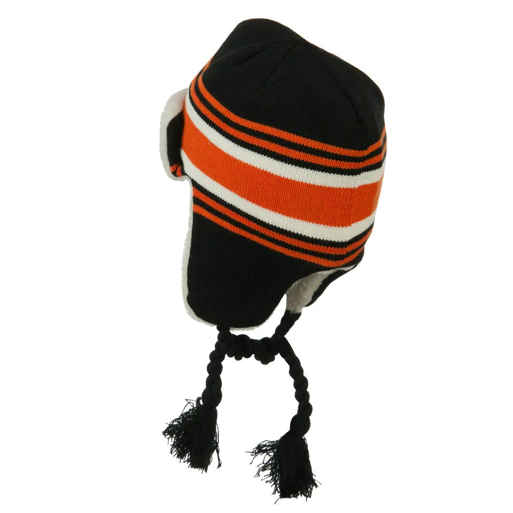 Contrast Jacquard Striped Knit Hat