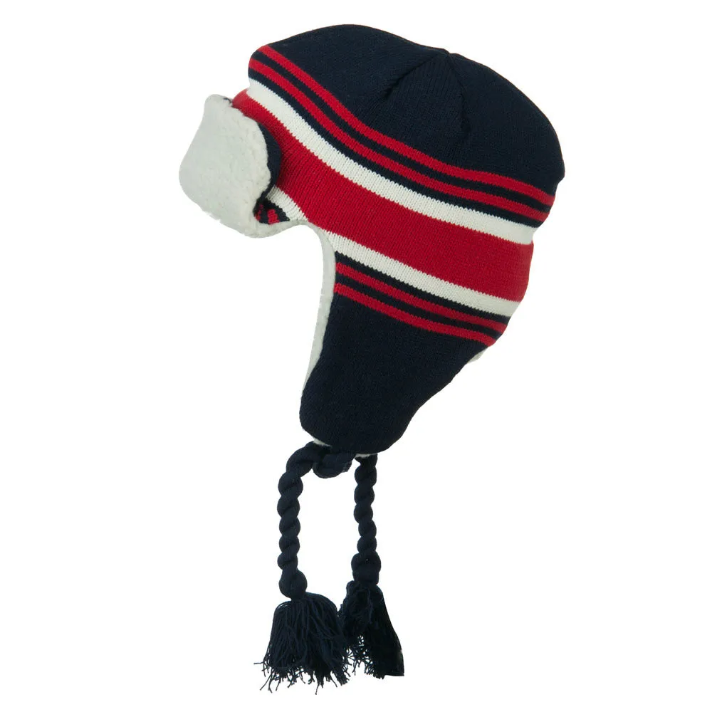 Contrast Jacquard Striped Knit Hat