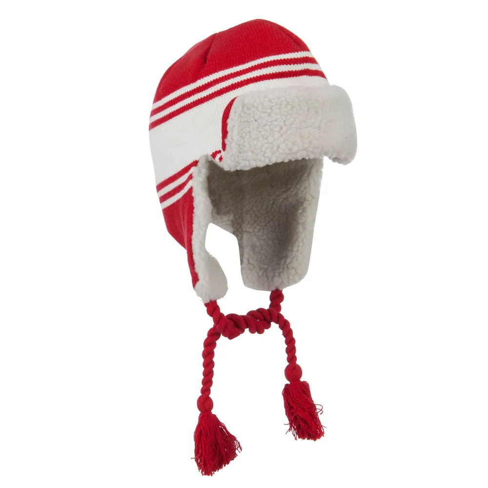 Contrast Jacquard Striped Knit Hat