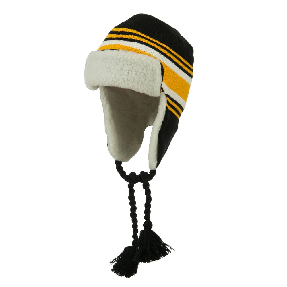 Contrast Jacquard Striped Knit Hat