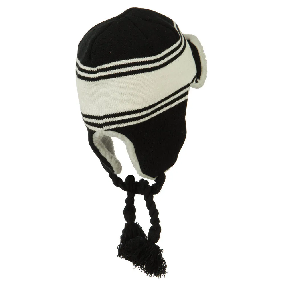 Contrast Jacquard Striped Knit Hat