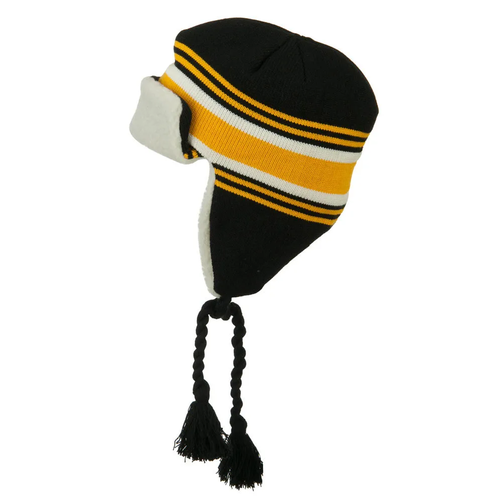 Contrast Jacquard Striped Knit Hat