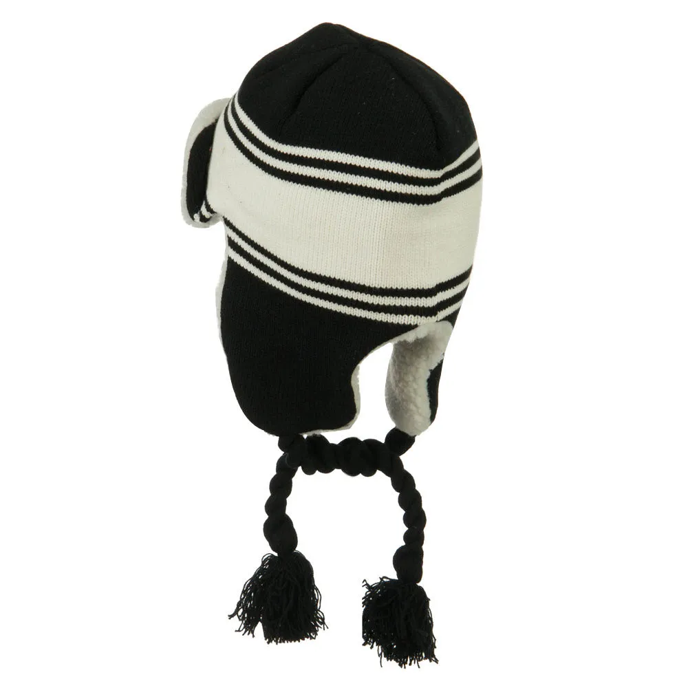 Contrast Jacquard Striped Knit Hat