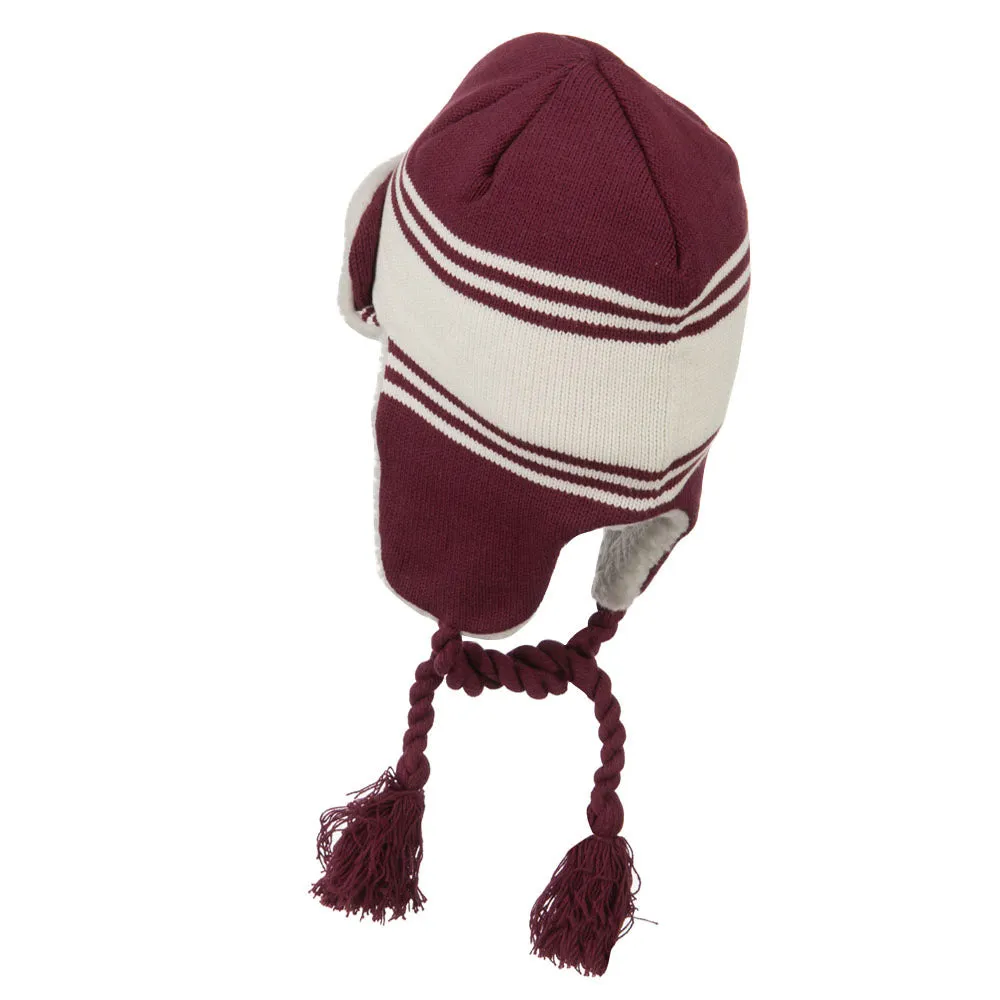 Contrast Jacquard Striped Knit Hat