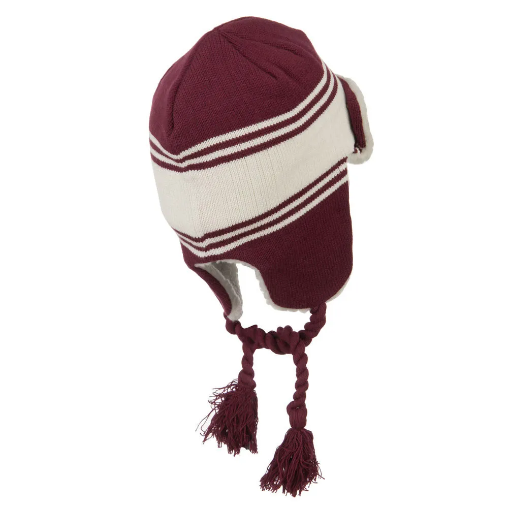 Contrast Jacquard Striped Knit Hat