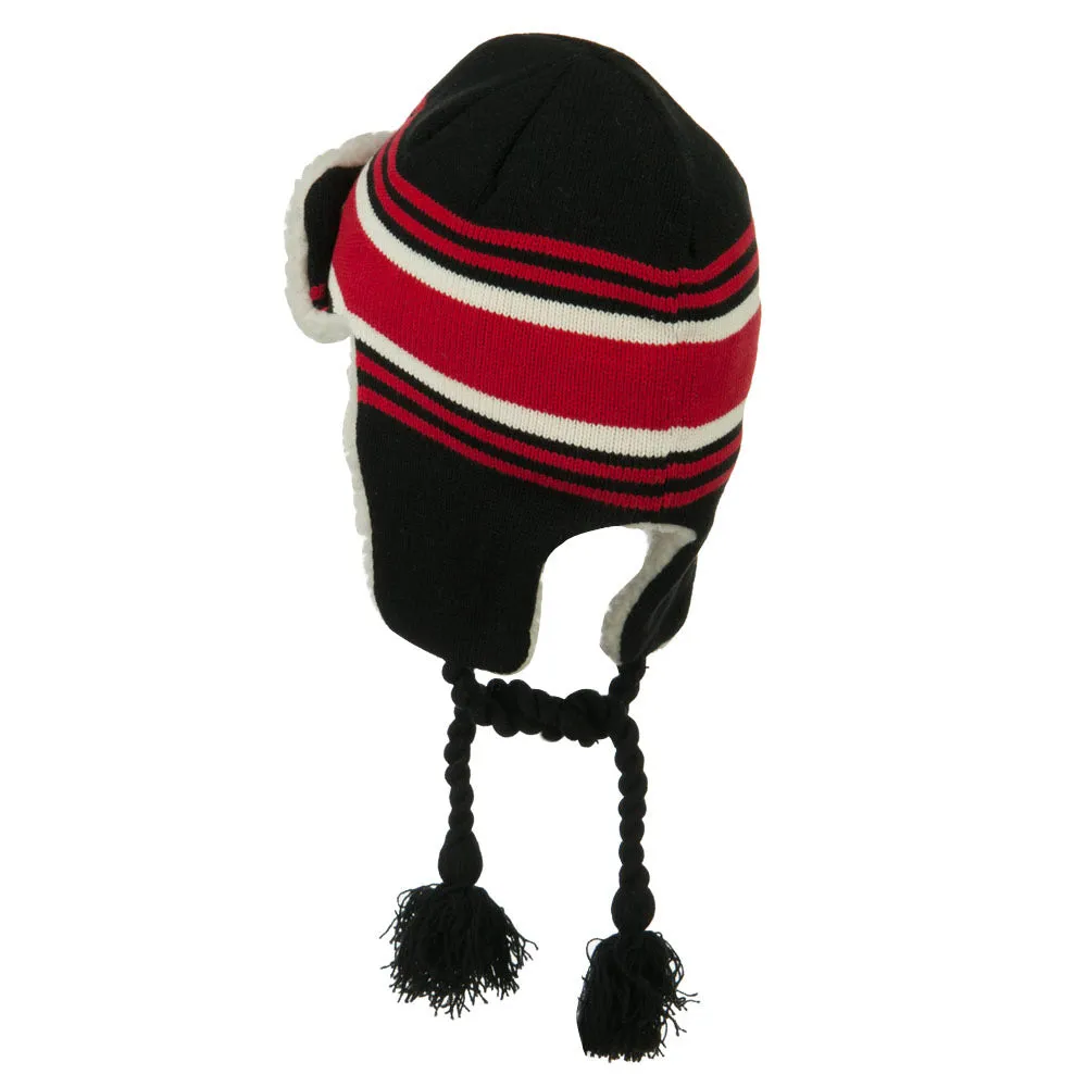 Contrast Jacquard Striped Knit Hat