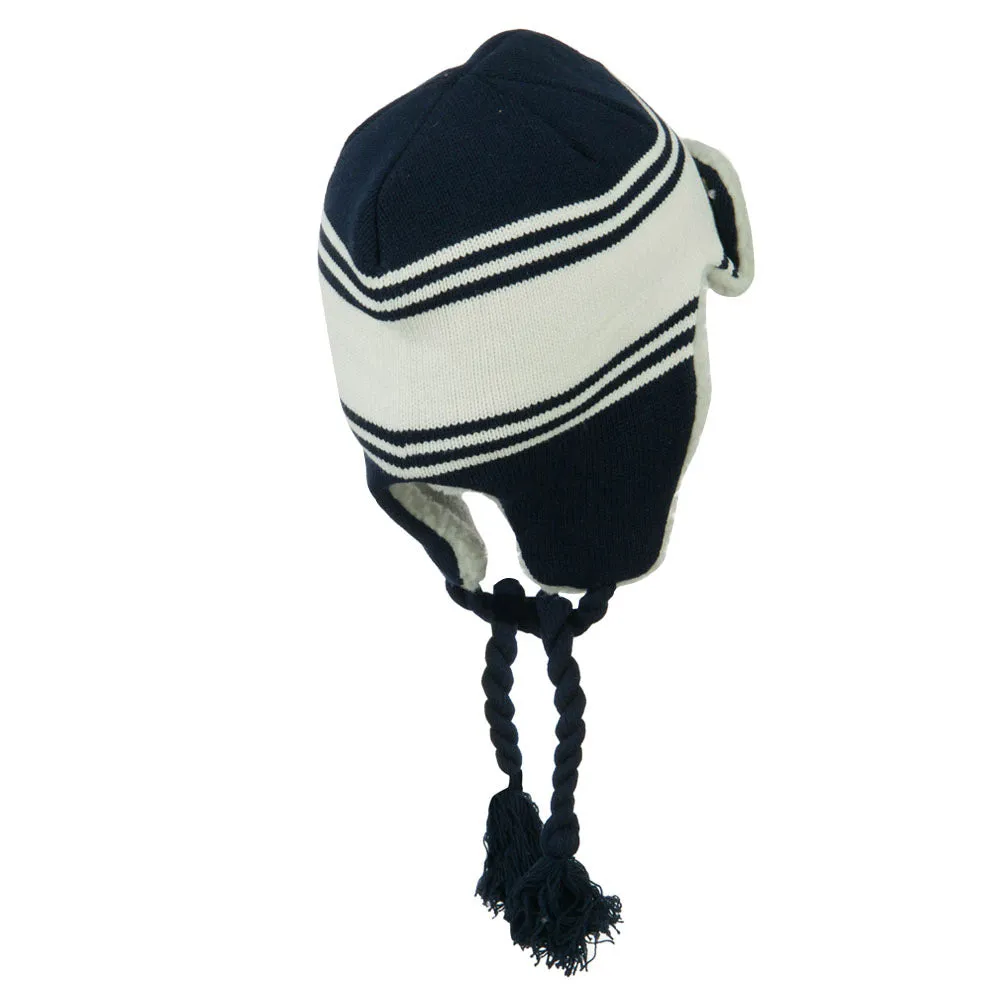 Contrast Jacquard Striped Knit Hat