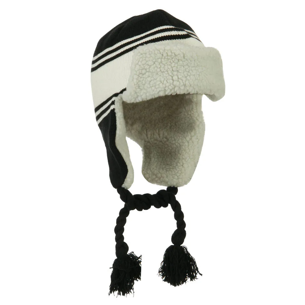 Contrast Jacquard Striped Knit Hat