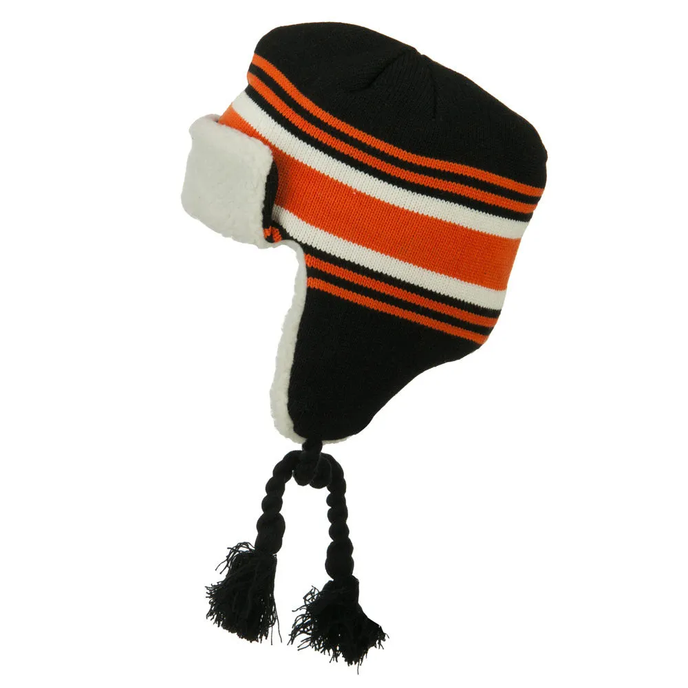 Contrast Jacquard Striped Knit Hat