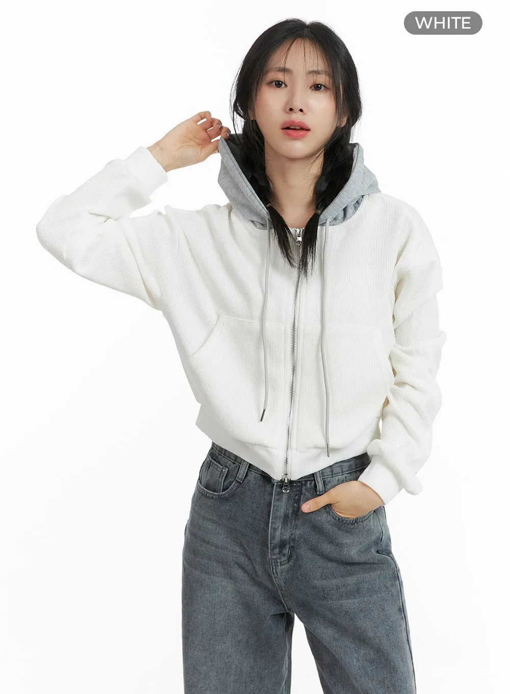 Cozy Two-Tone Hoodie Jacket OM408