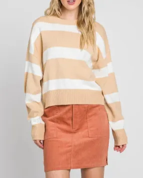 Creme Brulee Textured and Striped Long Sleeve Sweater