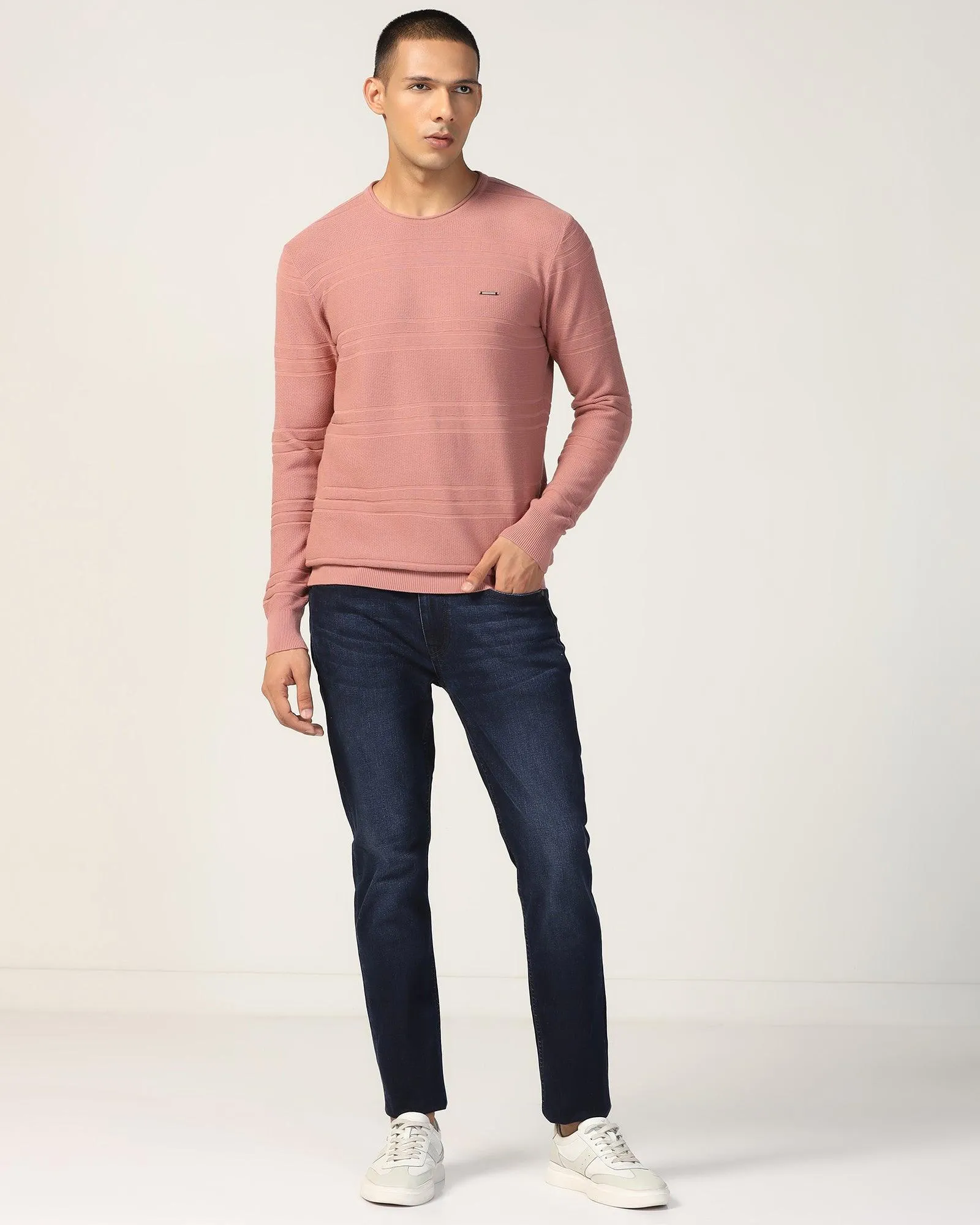 Crew Neck Pink Structure Sweater - Jacey