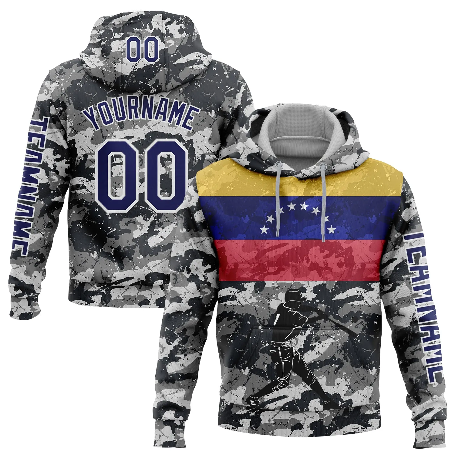 Custom Stitched Camo Navy-White 3D Venezuela Venezuelan Flag Sports Pullover Sweatshirt Salute To Service Hoodie