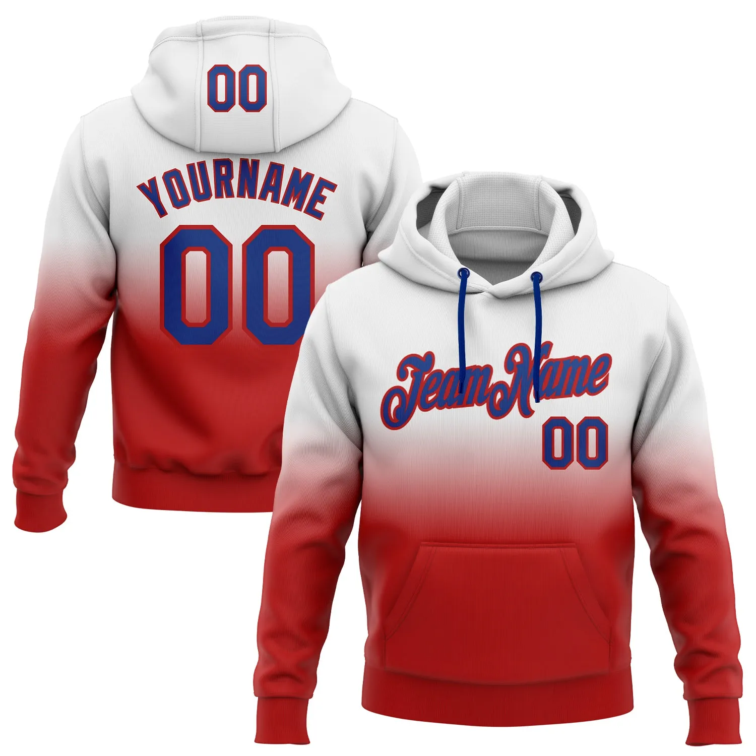 Custom Stitched White Royal-Red Fade Fashion Sports Pullover Sweatshirt Hoodie