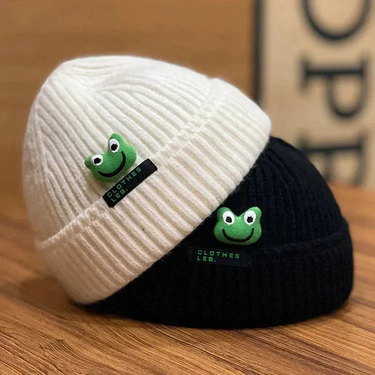 Cute Cartoon Frog Letter Knit Beanie Hat