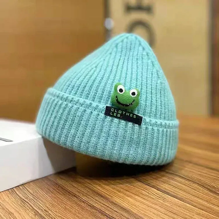 Cute Cartoon Frog Letter Knit Beanie Hat