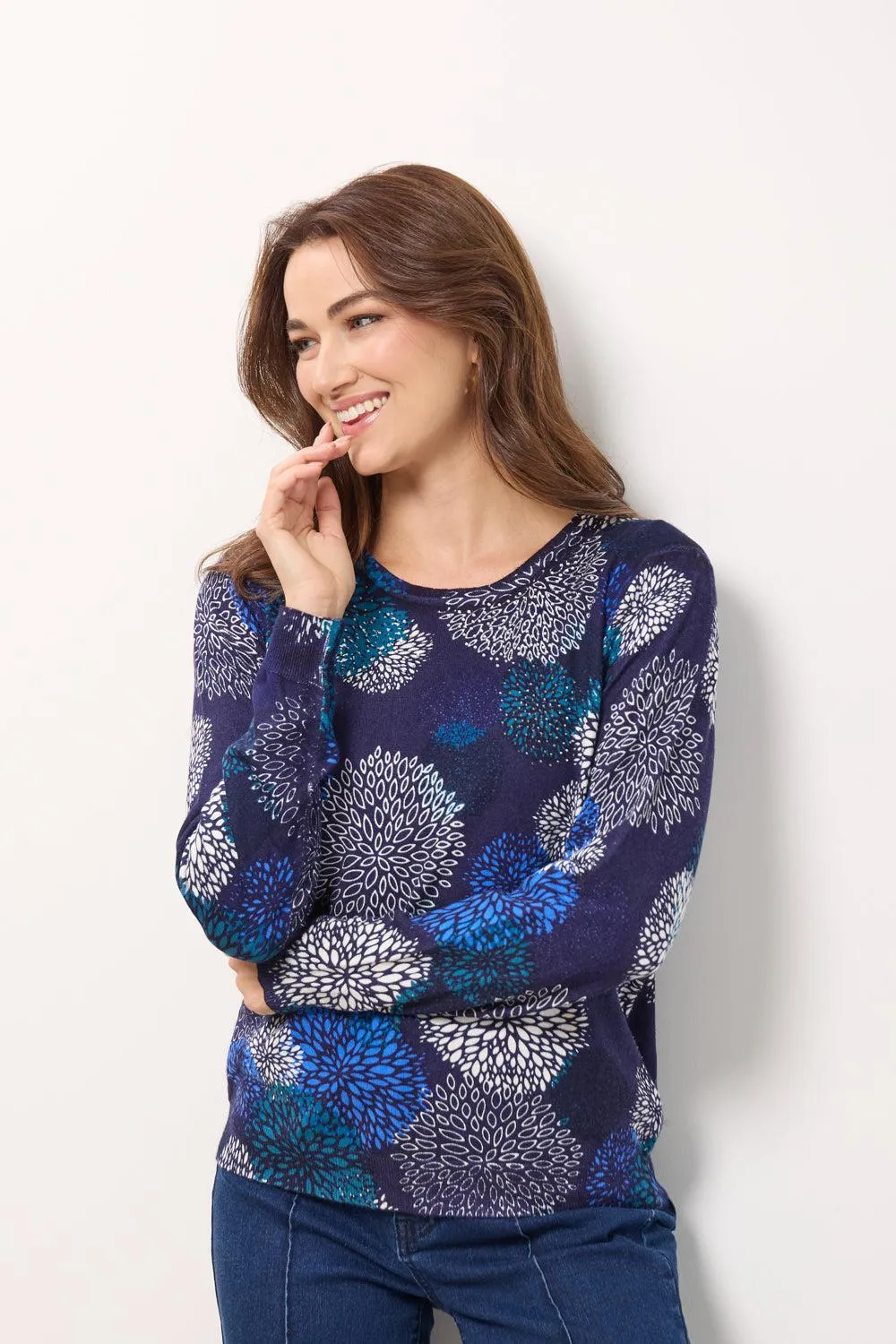 Dahlia Print Jumper Blue