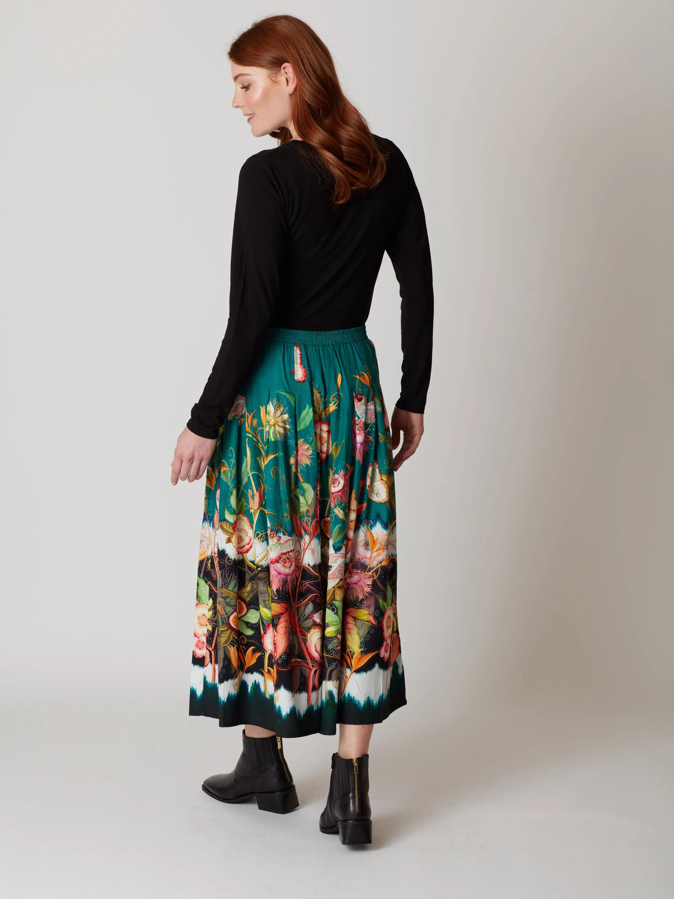 Demi Printed Pleated Knee Length Skirt