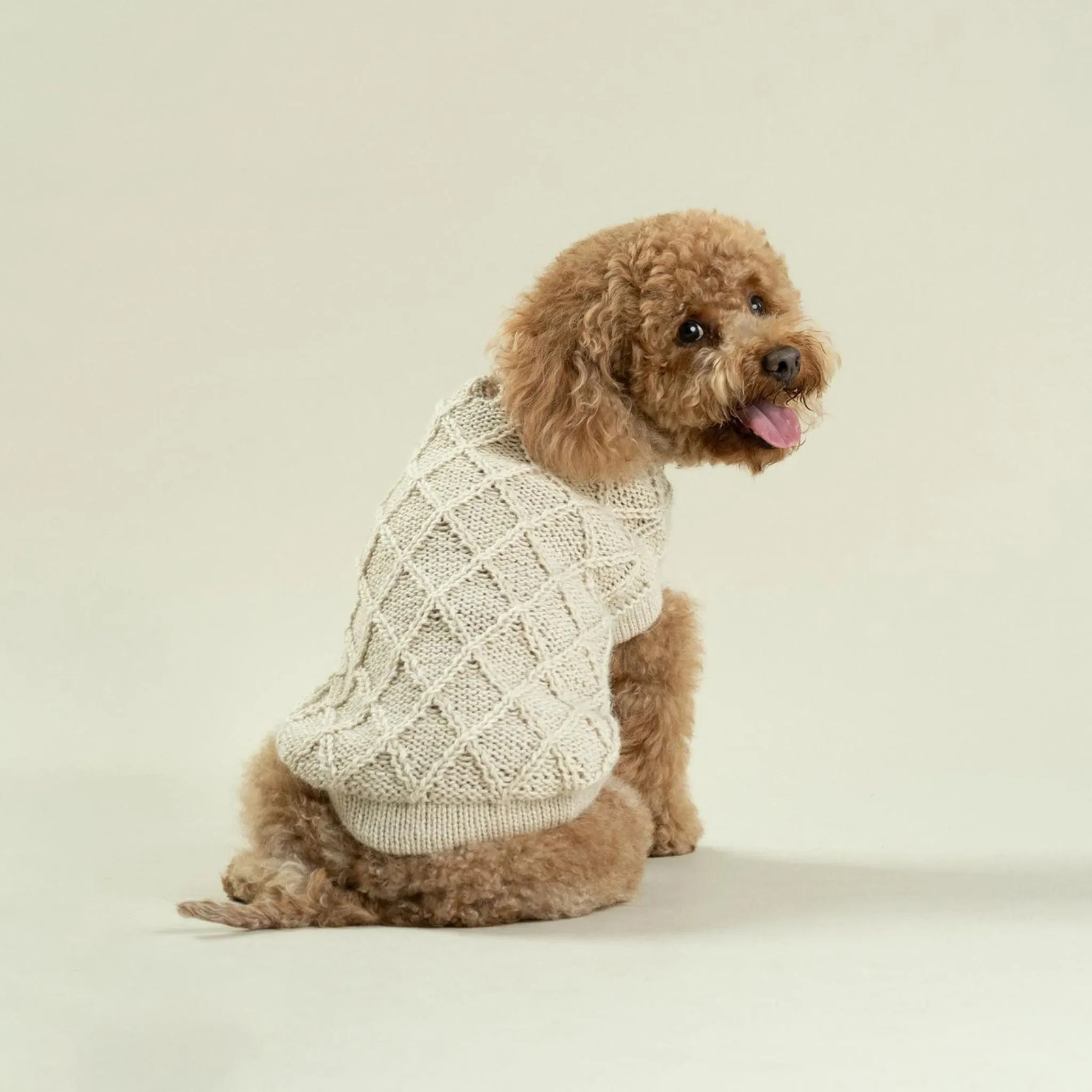 DIAMOND KNIT ALPACA DOG SWEATER LIGHT OATMEAL