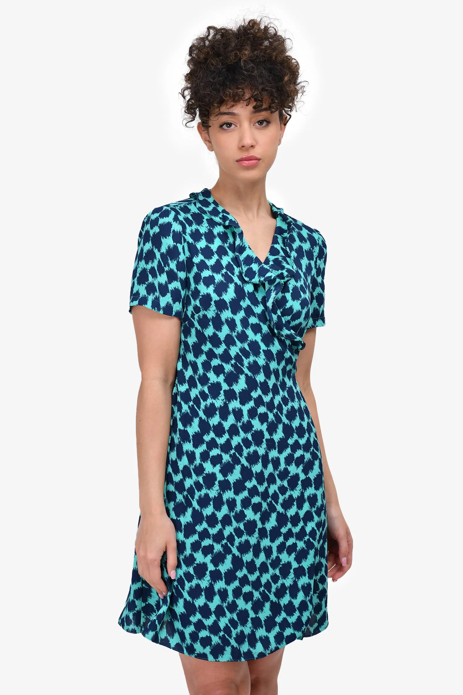 Diane von Furstenberg Green/Blue Patterned Wrap Dress Size S