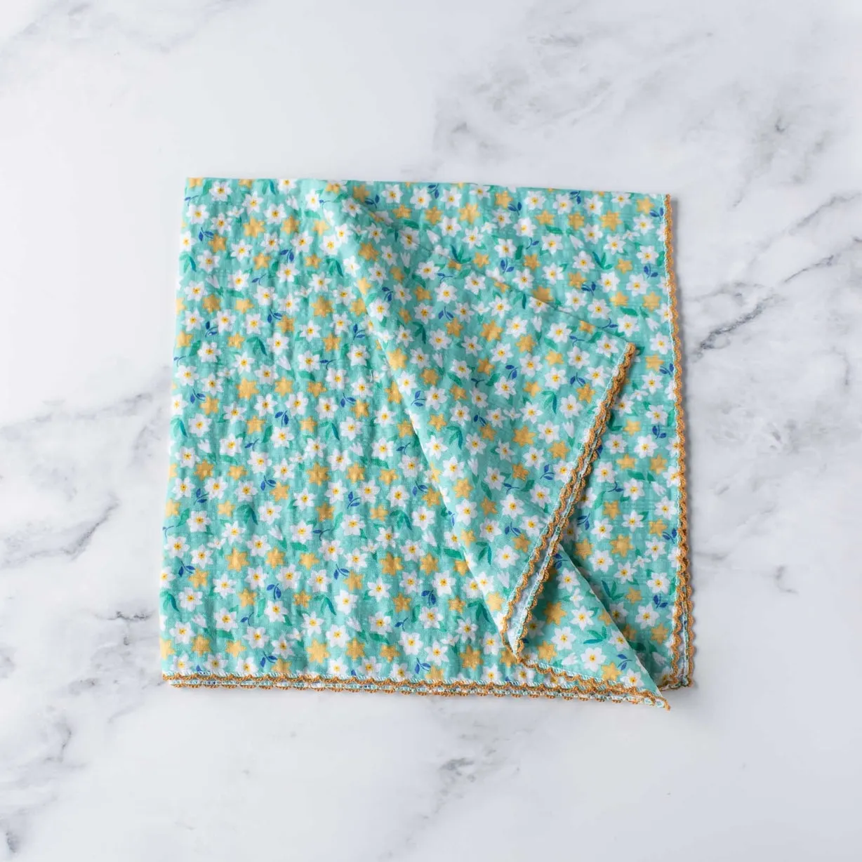 Ditsy Floral Print Square Scarf in Mint