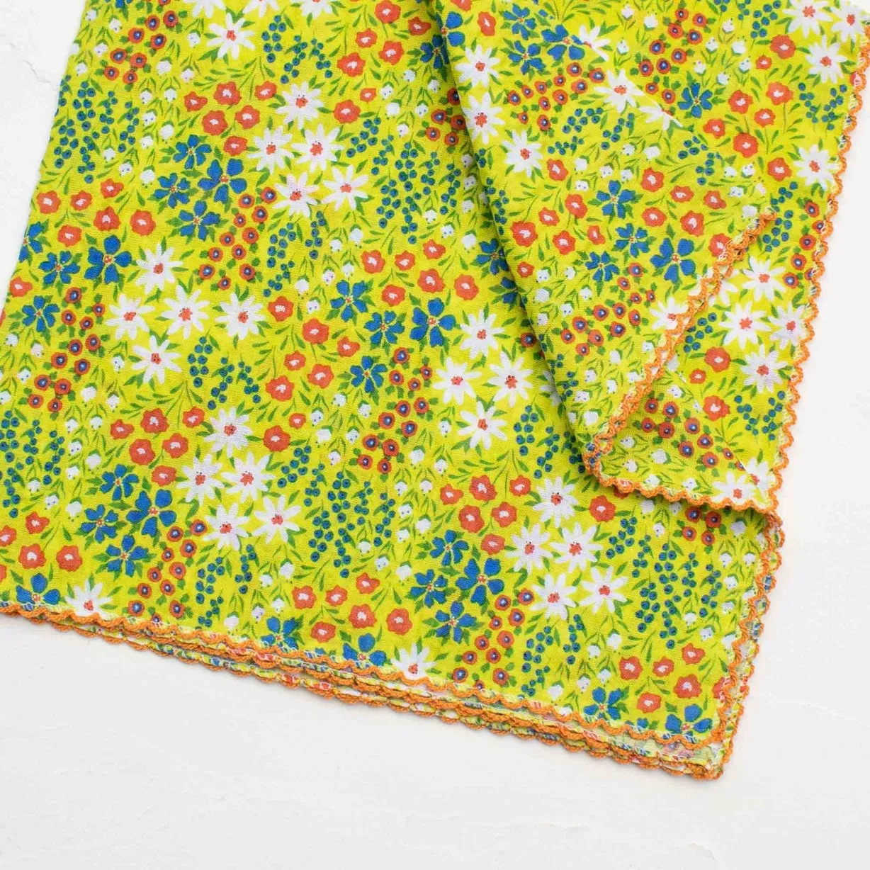 Ditsy Wildflower Print Square Scarf in Lime