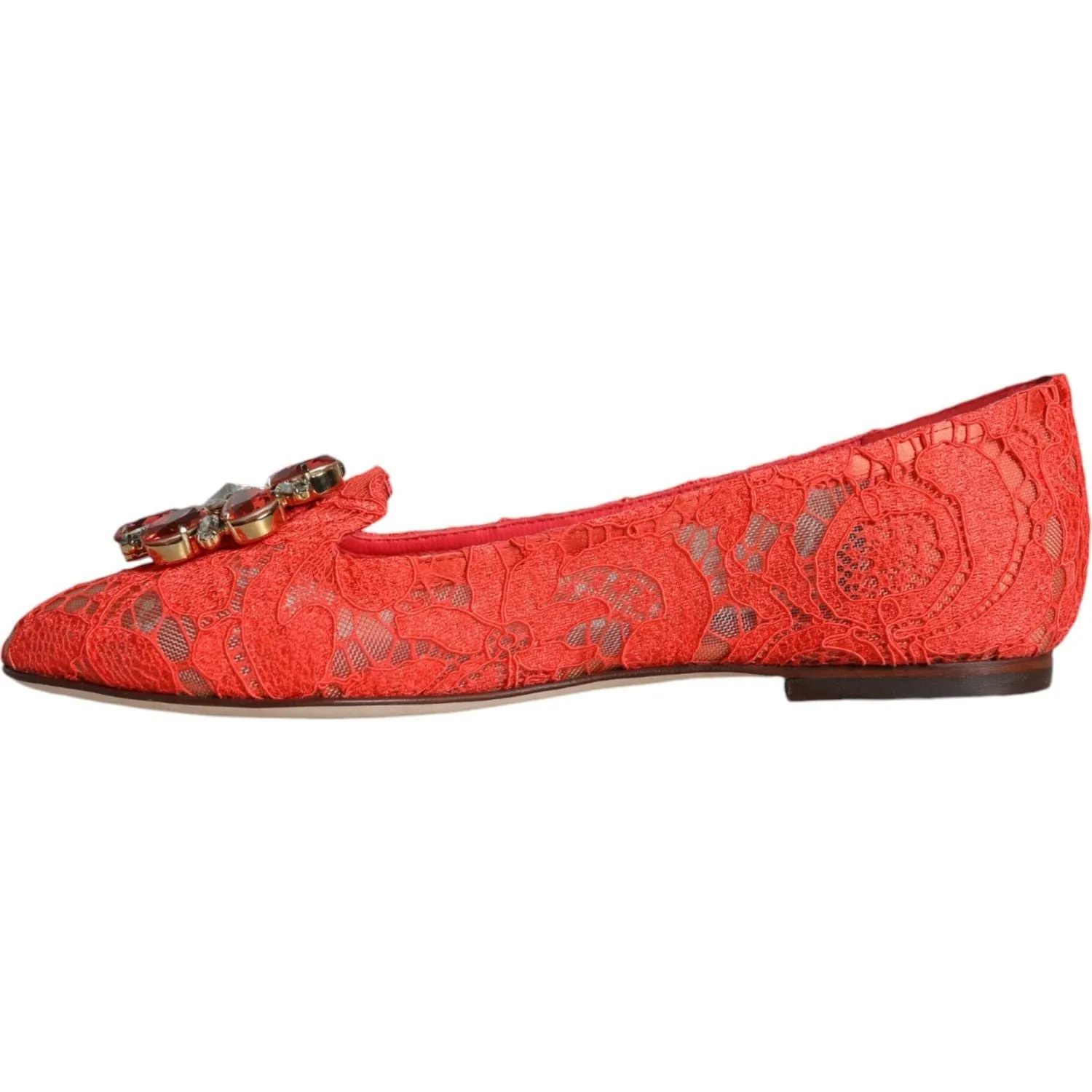 Dolce & Gabbana Coral Lace Crystal Ballet Flats Loafers Shoes