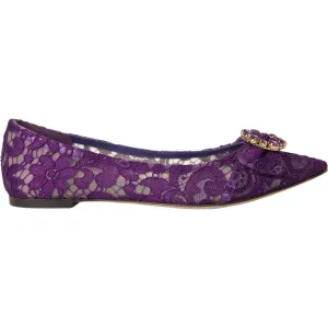 Dolce & Gabbana Purple Taormina Lace Crystal Loafers Shoes