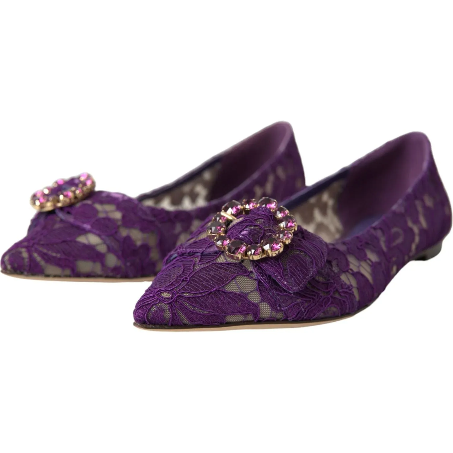 Dolce & Gabbana Purple Taormina Lace Crystal Loafers Shoes