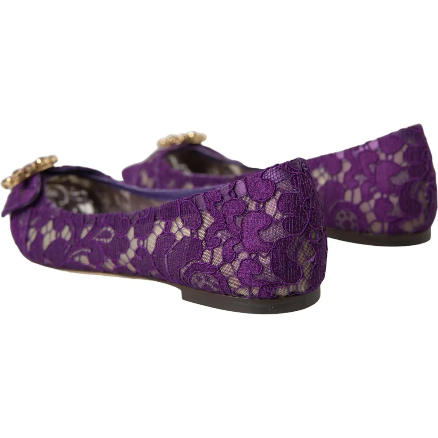 Dolce & Gabbana Purple Taormina Lace Crystal Loafers Shoes