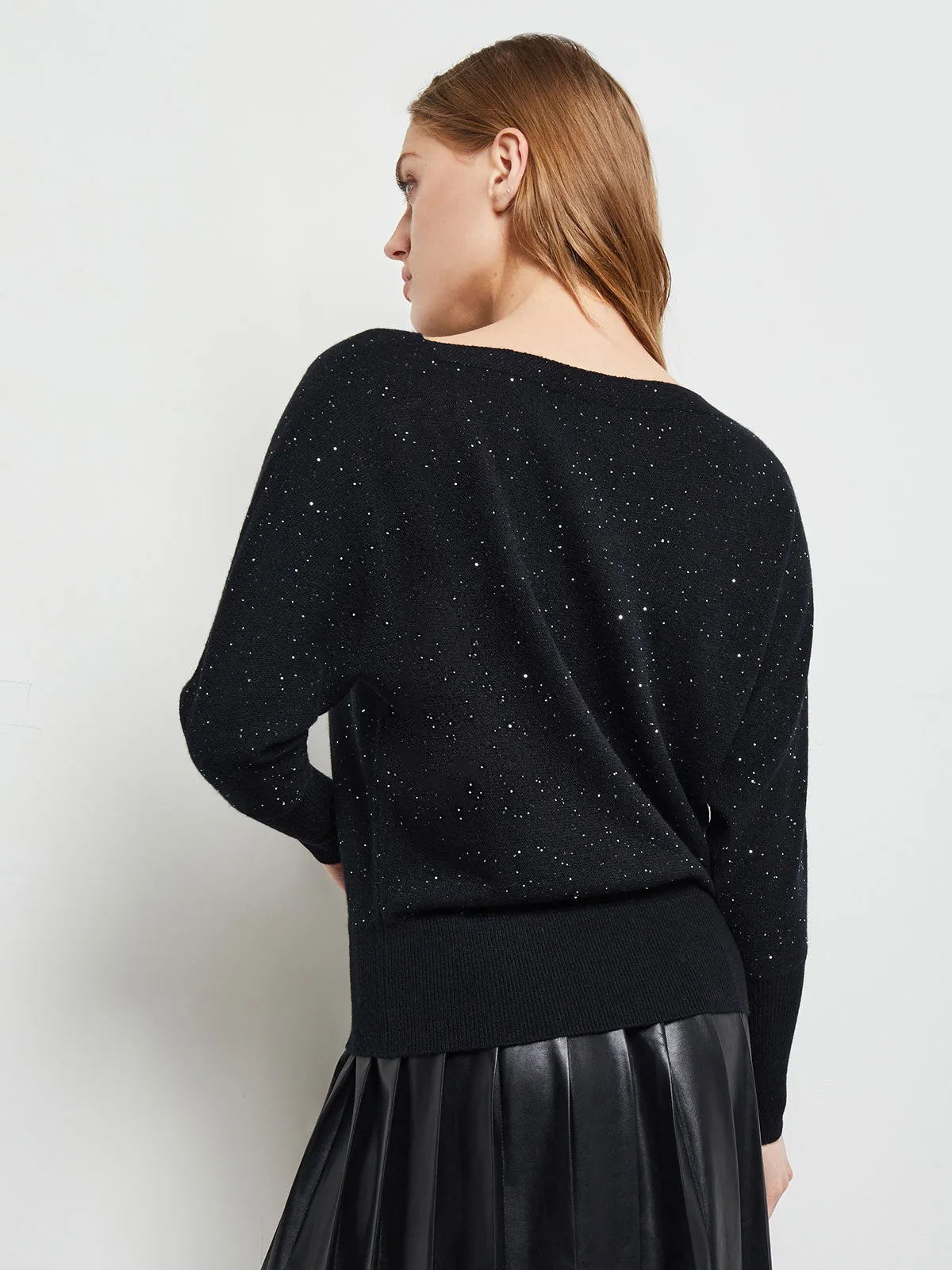 Dolman Sequin Cashmere Sweater, Black