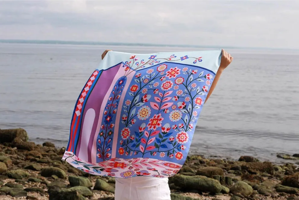 Double Sided Silk Scarf Of Flower Imagination