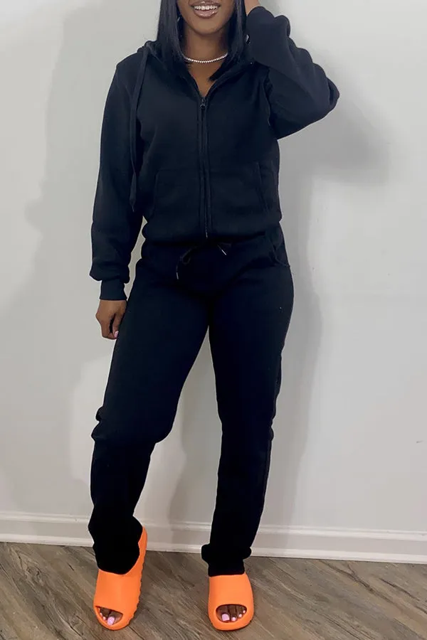 Drawstring Hoodie & Sweatpants Set