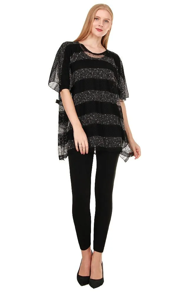 EA8767 Metallic Stripe Net Poncho