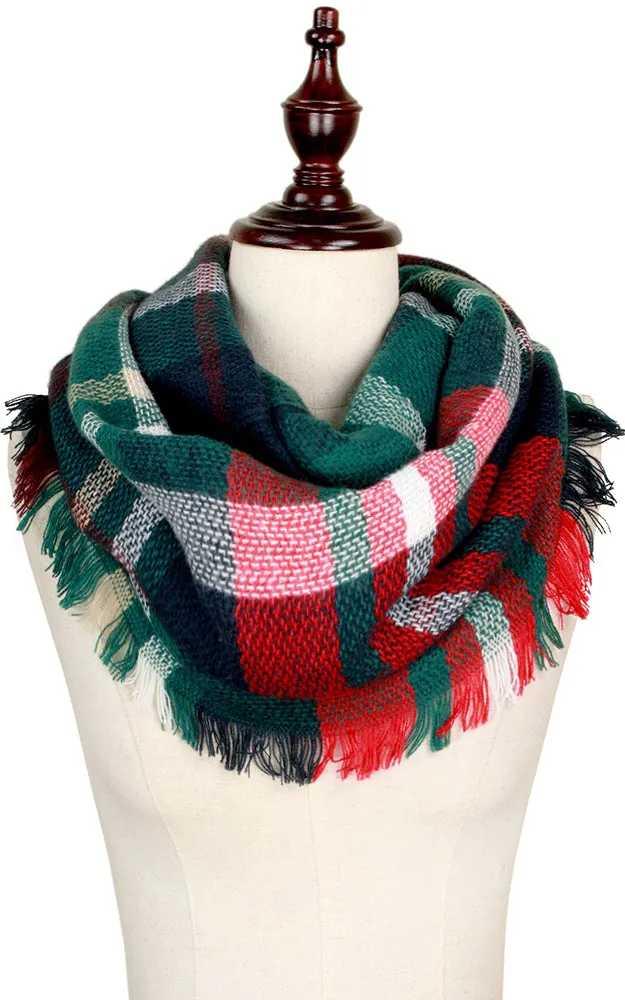 EAS8737 Plaid Woven Infinity Scarf