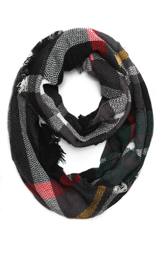 EAS8737 Plaid Woven Infinity Scarf