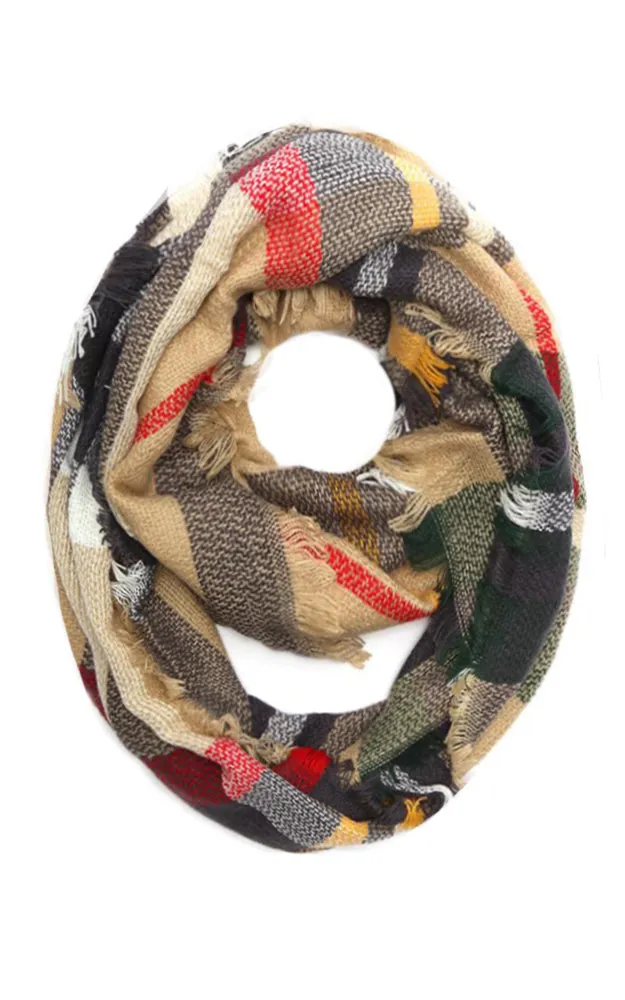 EAS8737 Plaid Woven Infinity Scarf